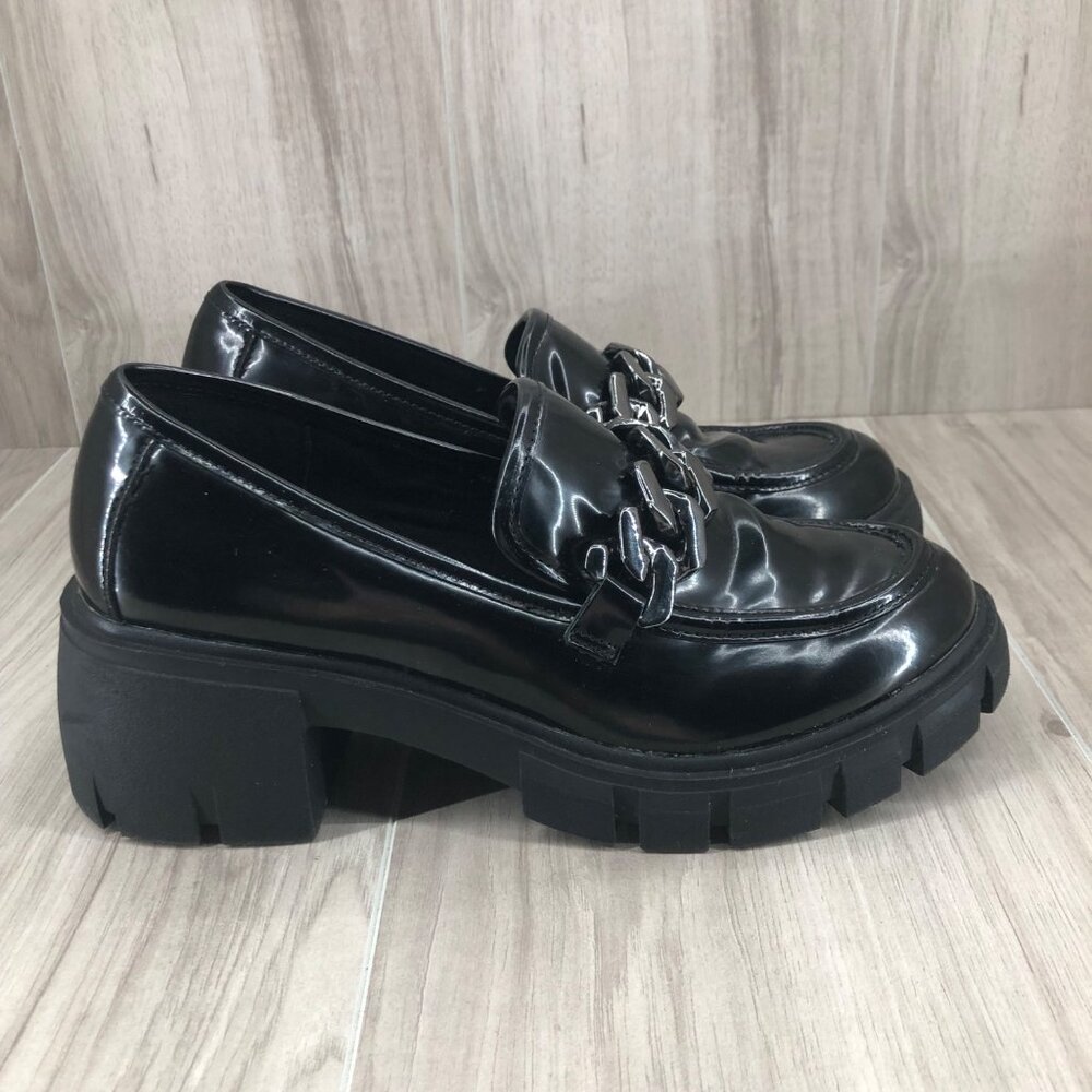 Madden Girl Loafers Womens 7M Hoxtonn Black Slip On Lug Sole Shoes